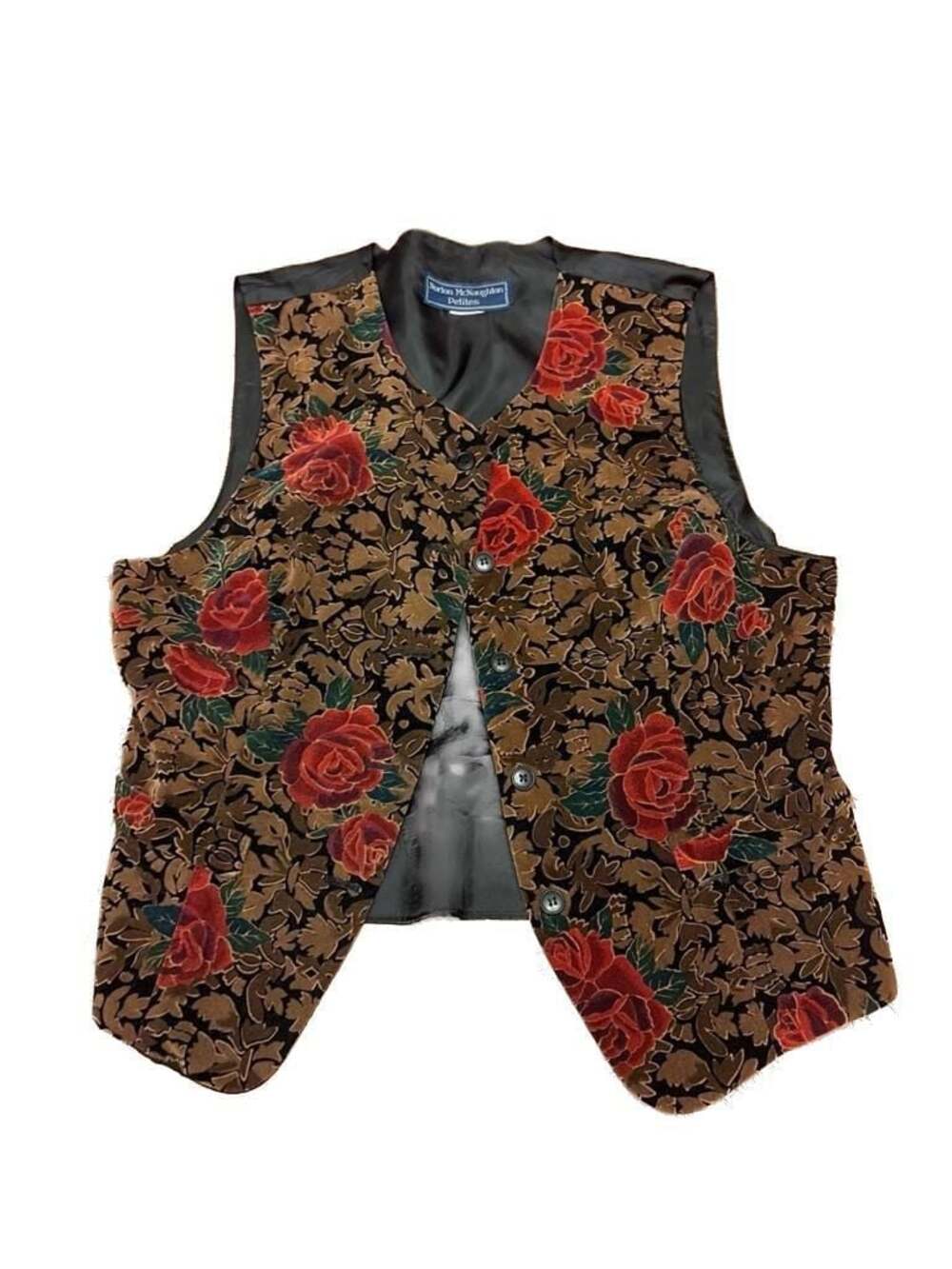 Norton McNaughton Petites Floral Rose Velvet Tapestry Vest